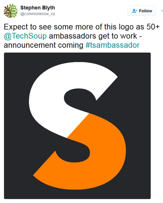 Expect to see some more of this logo as 50+ @TechSoup ambassadors get to work – announcement coming
