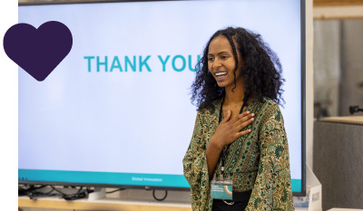 Woman thanking donors at a speech